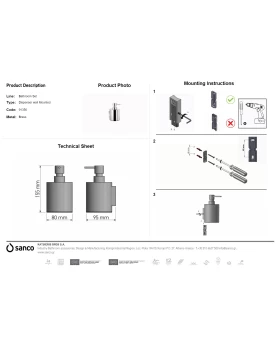 Dispenser Υγρού Σαπουνιού Μεταλλικό Επιτοίχιο | Sanco Metallic Bathroom Set