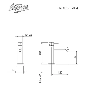 Μπαταρία Νιπτήρος Inox με Βαλβίδα Clic-Clac | LaTorre Elle Inox 316