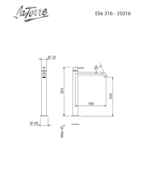 Μπαταρία Νιπτήρος Inox, Ψηλή με Βαλβίδα Clic-Clac | LaTorre Elle Inox 316