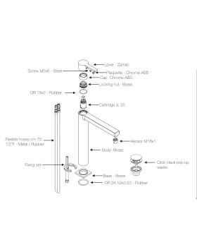 Μπαταρία Νιπτήρος Ψηλή με Βαλβίδα Clic-Clac | Fiore Katana