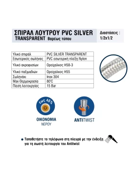 Σπιράλ Λουτρού Βαρέως Τύπου 150cm Transparent Silver | Viospiral Crystalflex