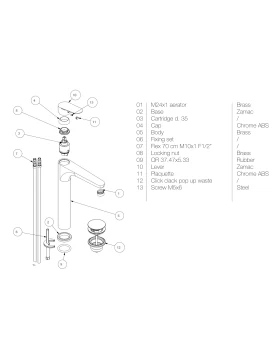 Μπαταρία Νιπτήρος Ψηλή με Βαλβίδα Clic-Clac | Fiore Kevon