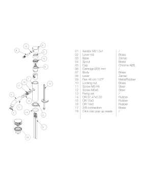 Μπαταρία Νιπτήρος με Βαλβίδα Clic-Clac | Fiore Xenon